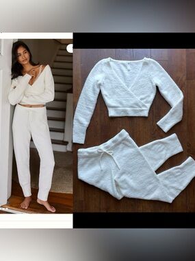 Anthropologie Daily Practice Cozy Crop Sweater Top and Pants Matching Set